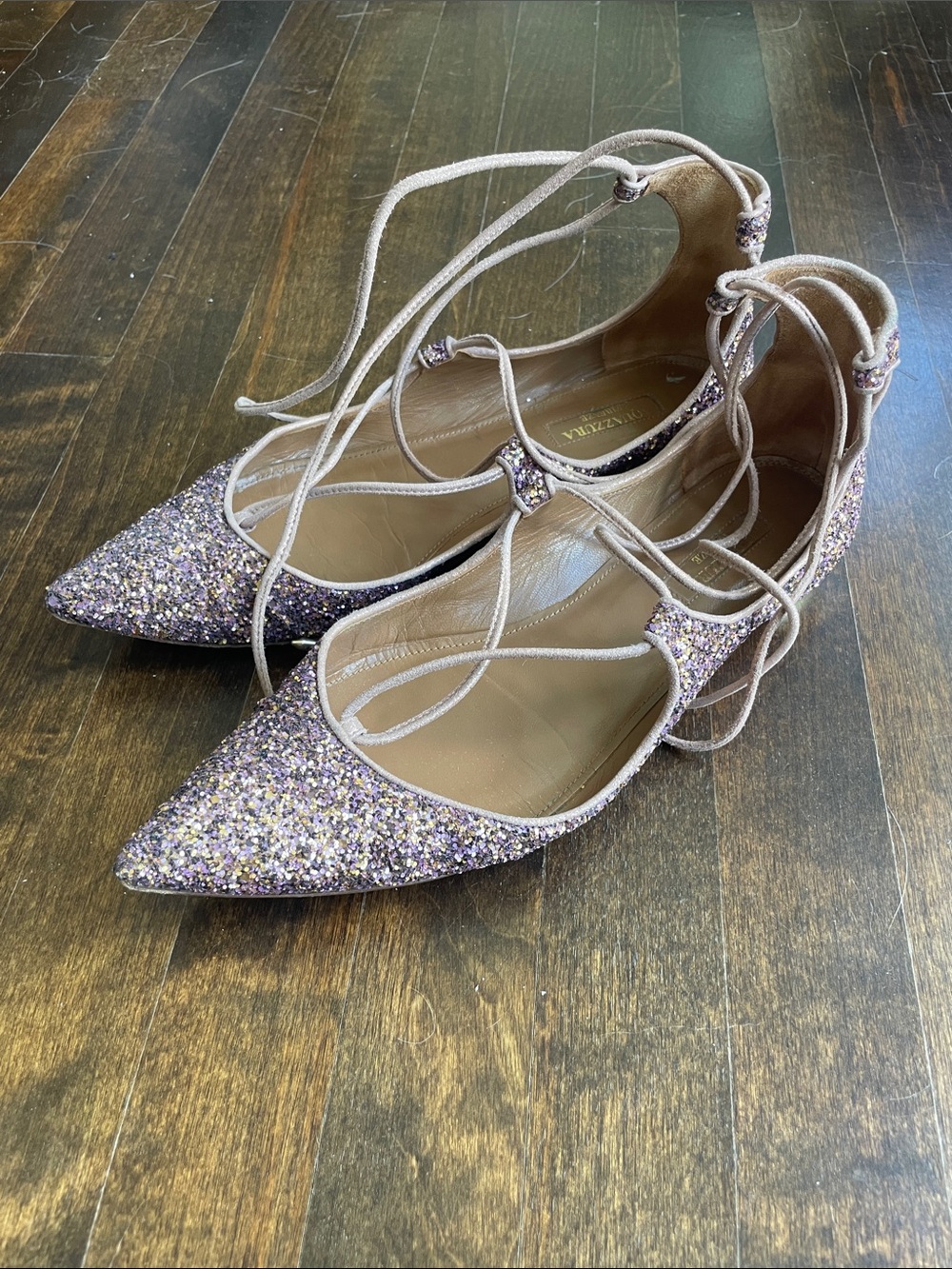 Aquazzura glitter lace up flats 37.5